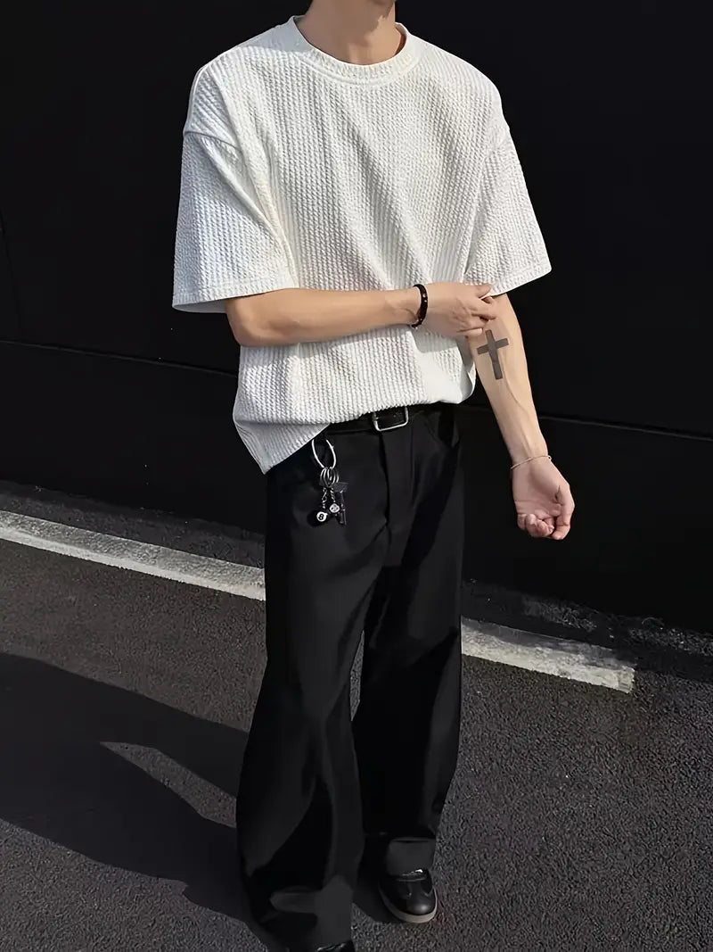 Men's White Jacquard Knit T-Shirt for Summer