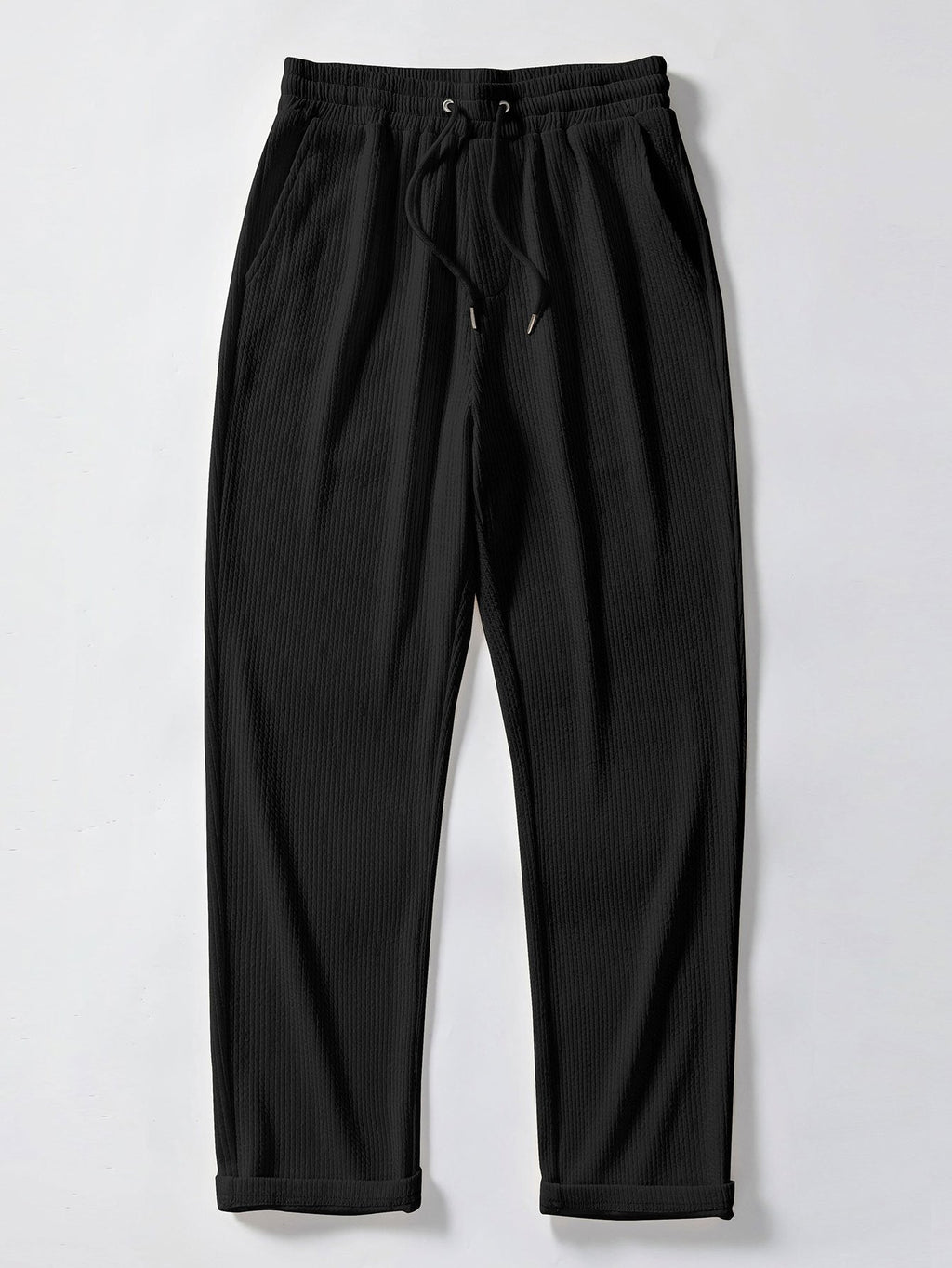 Ribbed Knit Polo with Contrast Trim and Straight Leg Ribbed Trousers