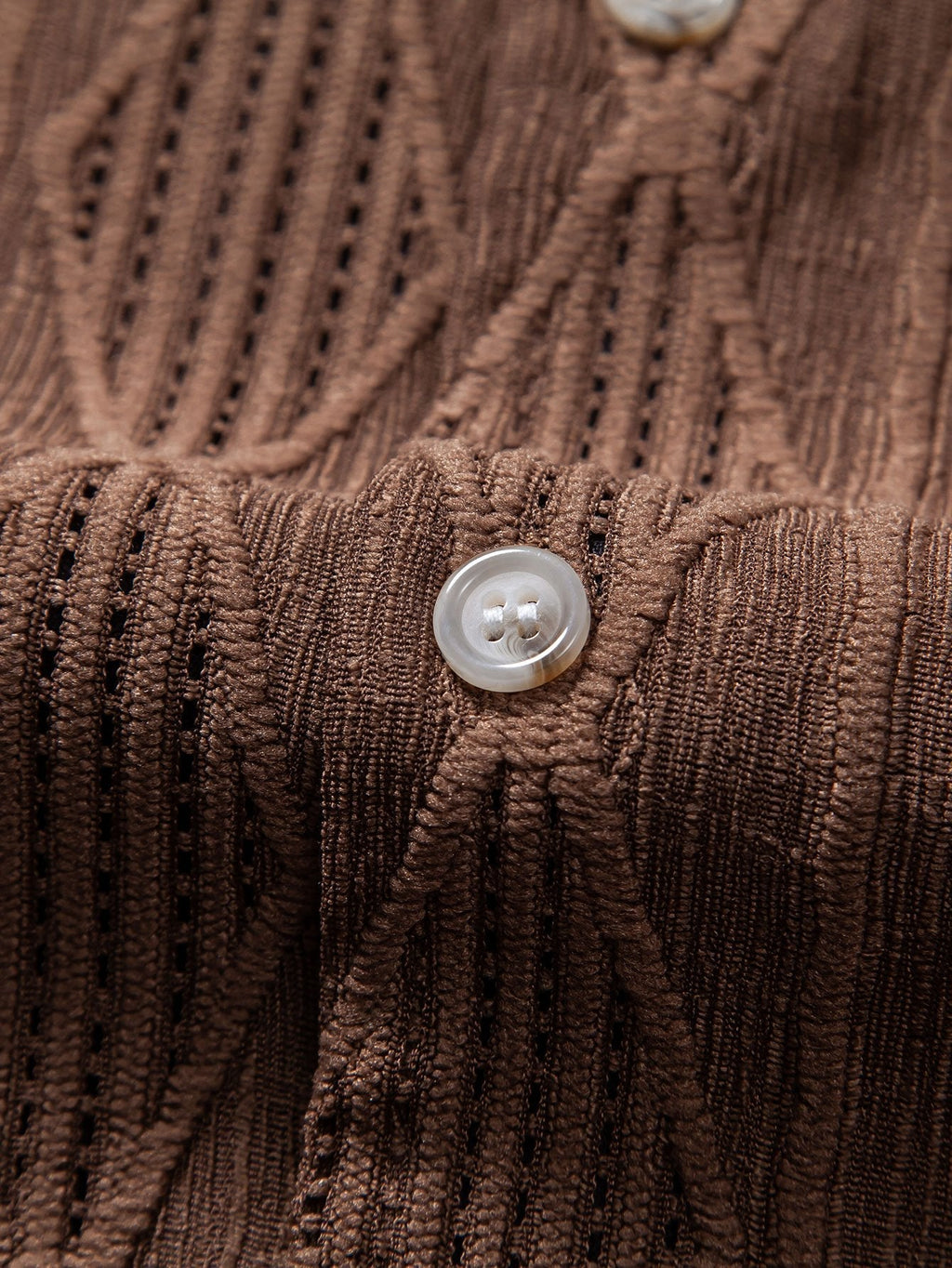 Geometric Jacquard Eyelet Cuban Shirt with Crinkle Textured 5" Drawstring Shorts