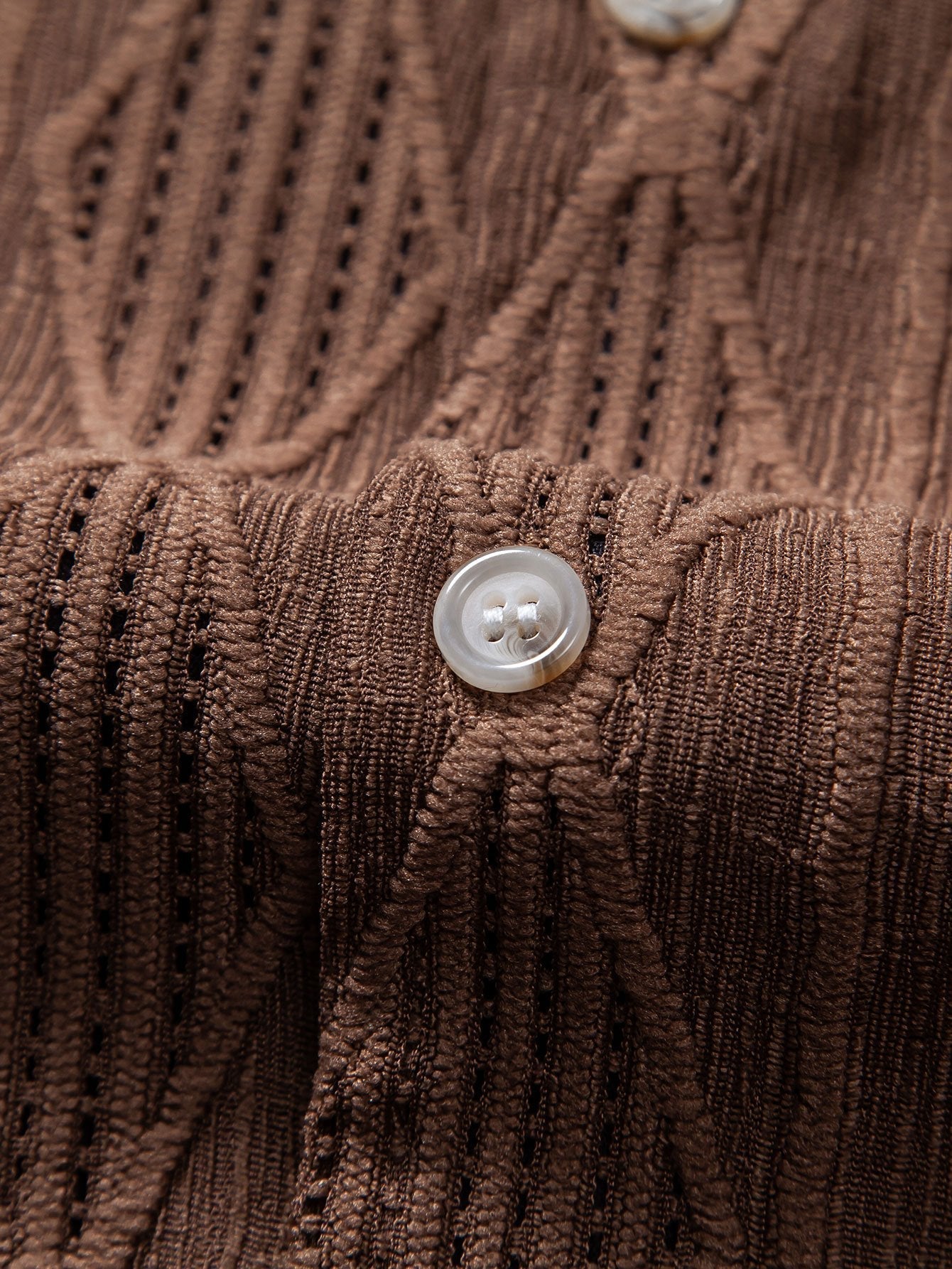 Geometric Jacquard Eyelet Cuban Shirt with Crinkle Textured 5" Drawstring Shorts