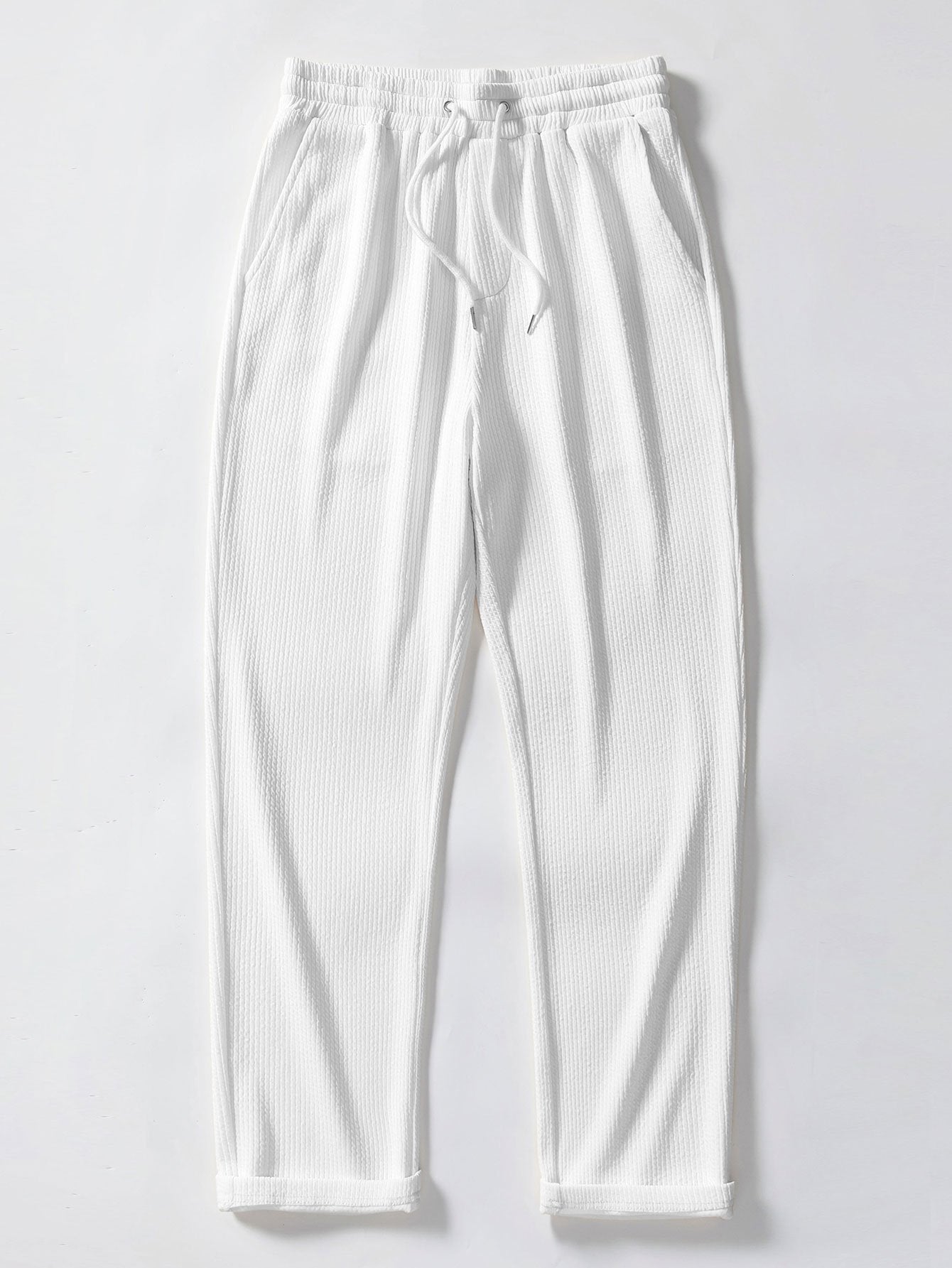 Ribbed Button-Up Shirt with Contrast and Straight-Leg Ribbed Pants